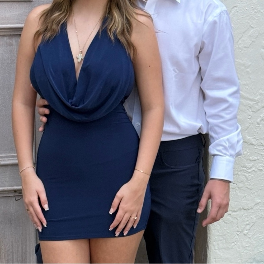 Blue Halter Sleeveless Bodycon Mini Dress